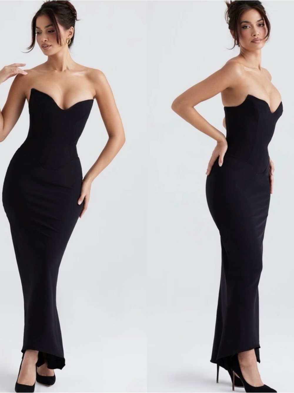 House of CB Strapless Black Sculpted Sweetheart Gown